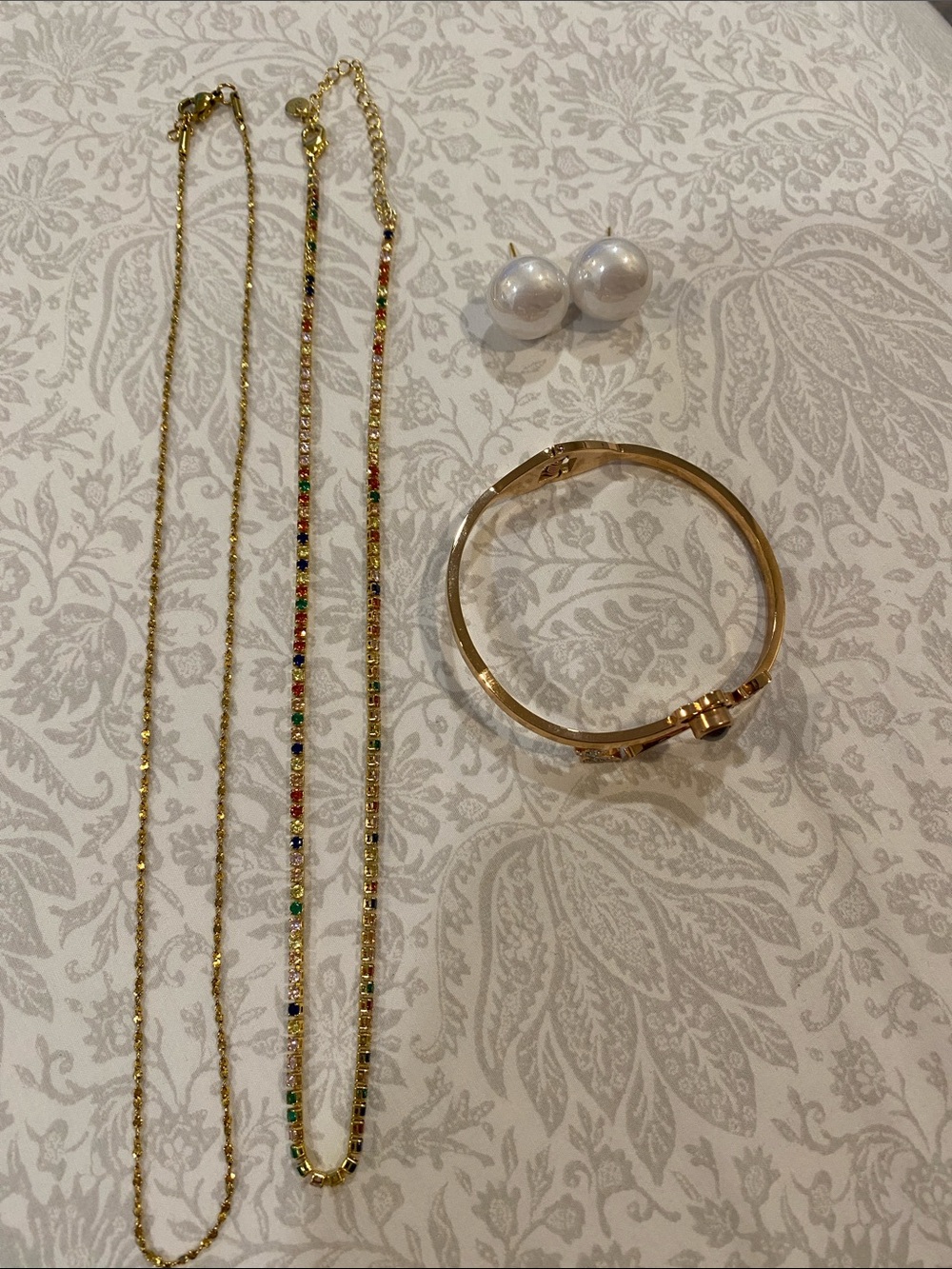 Gold Tone Multicolor Tennis Necklace featuring Gold Tone Jewelry
